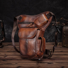 Cool Brown Leather Men's Waist Bag Phone Holster Shoulder Bag Mini Side Bag Belt Pouch For Men - imessengerbags