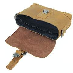 Cool Brown Leather Men's 8 inches Postman Bag Camel Belt Bag Courier Messenger Bag For Men - imessengerbags