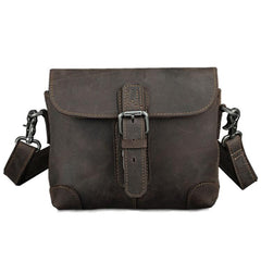 Cool Brown Leather Men's 8 inches Postman Bag Camel Belt Bag Courier Messenger Bag For Men - imessengerbags
