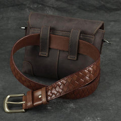 Cool Brown Leather Men's 8 inches Postman Bag Camel Belt Bag Courier Messenger Bag For Men - imessengerbags
