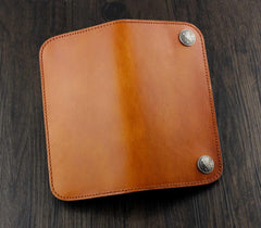 Cool Brown Leather Men's Biker Long Wallet Bifold Long Wallet For Men - imessengerbags