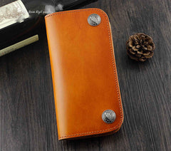 Cool Brown Leather Men's Biker Long Wallet Bifold Long Wallet For Men - imessengerbags