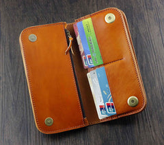 Cool Brown Leather Men's Biker Long Wallet Bifold Long Wallet For Men - imessengerbags