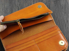 Cool Brown Leather Men's Biker Long Wallet Bifold Long Wallet For Men - imessengerbags