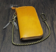 Cool Brown Leather Men's Biker Wallet CHain Wallet Biker Chain Wallet Zipper Long Wallet with Chain For Men - imessengerbags