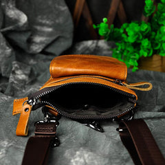 Cool Brown Leather Men's Belt Pouch Cell Phone Holster Small Belt Bag Mini Messenger Bag Side Bag For Men - imessengerbags