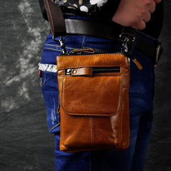 Cool Brown Leather Men's Belt Pouch Cell Phone Holster Small Belt Bag Mini Messenger Bag Side Bag For Men - imessengerbags