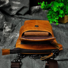 Cool Brown Leather Men's Belt Pouch Cell Phone Holster Small Belt Bag Mini Messenger Bag Side Bag For Men - imessengerbags