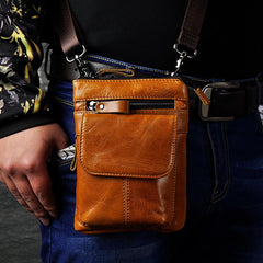 Cool Brown Leather Men's Belt Pouch Cell Phone Holster Small Belt Bag Mini Messenger Bag Side Bag For Men - imessengerbags