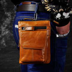 Cool Brown Leather Men's Belt Pouch Cell Phone Holster Small Belt Bag Mini Messenger Bag Side Bag For Men - imessengerbags