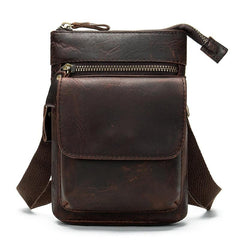 Cool Brown Leather Men's Belt Pouch Cell Phone Holster Small Belt Bag Mini Messenger Bag Side Bag For Men - imessengerbags