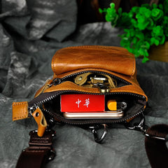 Cool Brown Leather Men's Belt Pouch Cell Phone Holster Small Belt Bag Mini Messenger Bag Side Bag For Men - imessengerbags