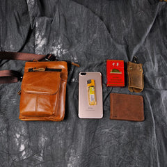 Cool Brown Leather Men's Belt Pouch Cell Phone Holster Small Belt Bag Mini Messenger Bag Side Bag For Men - imessengerbags
