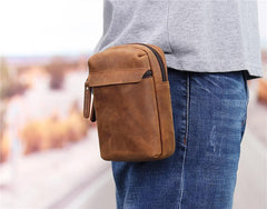 Cool Brown Leather Men's Cell Phone Holster Brown Belt Bag Belt Pouch For Men - imessengerbags