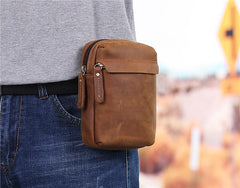 Cool Brown Leather Men's Cell Phone Holster Brown Belt Bag Belt Pouch For Men - imessengerbags