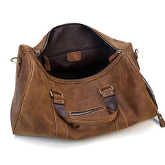 Cool Brown Leather Men's Overnight Bag Large Travel Bag Duffel Bag Weekender Bag For Men - imessengerbags