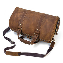 Cool Brown Leather Men's Overnight Bag Large Travel Bag Duffel Bag Weekender Bag For Men - imessengerbags