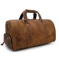 Cool Brown Leather Men's Overnight Bag Large Travel Bag Duffel Bag Weekender Bag For Men - imessengerbags