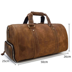 Cool Brown Leather Men's Overnight Bag Large Travel Bag Duffel Bag Weekender Bag For Men - imessengerbags