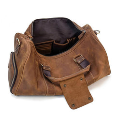 Cool Brown Leather Men's Overnight Bag Large Travel Bag Duffel Bag Weekender Bag For Men - imessengerbags