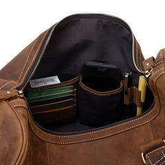 Cool Brown Leather Men's Overnight Bag Large Travel Bag Duffel Bag Weekender Bag For Men - imessengerbags