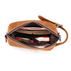 Cool Brown Leather Men's Red Brown Storage Bag Clutch Bag Portable Bag Mini Handbag for Men