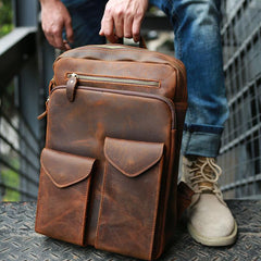 Cool Brown Leather Mens Backpack Travel Backpacks Laptop Backpack for men - imessengerbags