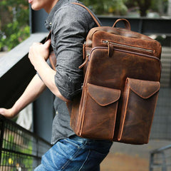 Cool Brown Leather Mens Backpack Travel Backpacks Laptop Backpack for men - imessengerbags