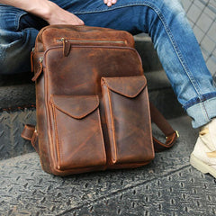 Cool Brown Leather Mens Backpack Travel Backpacks Laptop Backpack for men - imessengerbags