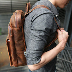 Cool Brown Leather Mens Backpack Travel Backpacks Laptop Backpack for men - imessengerbags