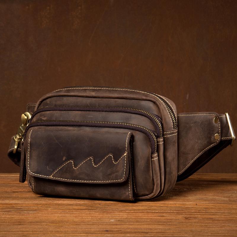 Cool Brown Leather Mens Bumbag Fanny Pack Brown Waist Bag Brown Hip Pack Belt Bag for Men - imessengerbags