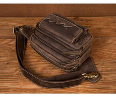 Cool Brown Leather Mens Bumbag Fanny Pack Brown Waist Bag Brown Hip Pack Belt Bag for Men