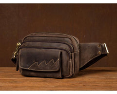 Cool Brown Leather Mens Bumbag Fanny Pack Brown Waist Bag Brown Hip Pack Belt Bag for Men