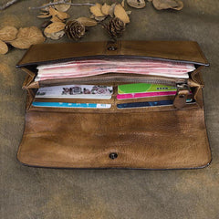 Cool Brown Leather Mens Long Wallet Clutch Wallet Gray Wristlet Clutch Bag for Men - imessengerbags