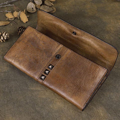Cool Brown Leather Mens Long Wallet Clutch Wallet Gray Wristlet Clutch Bag for Men - imessengerbags