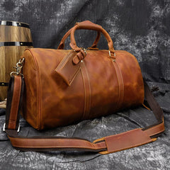 Cool Brown Leather Mens 19'' Overnight Bag Duffle Bag Travel Bag Large Weekender Bag for Men - imessengerbags