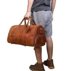 Cool Brown Leather Mens 19'' Overnight Bag Duffle Bag Travel Bag Large Weekender Bag for Men