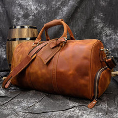 Cool Brown Leather Mens 19'' Overnight Bag Duffle Bag Travel Bag Large Weekender Bag for Men - imessengerbags