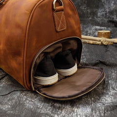 Cool Brown Leather Mens 19'' Overnight Bag Duffle Bag Travel Bag Large Weekender Bag for Men - imessengerbags