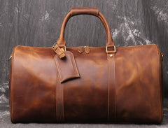 Cool Brown Leather Mens Overnight Bag Duffle Bag Travel Bag Weekender Bag for Men