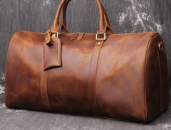 Cool Brown Leather Mens Overnight Bag Duffle Bag Travel Bag Weekender Bag for Men