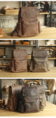 Cool Brown Leather Mens Travel Backpack Work 14'' School Backpack Work Backpack For Men