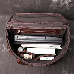 Cool Brown Mens Leather 15.6 inches Large School Backpack Travel Backpack for Men - imessengerbags