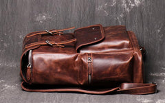 Cool Brown Mens Leather 15.6 inches Large School Backpack Travel Backpack for Men - imessengerbags