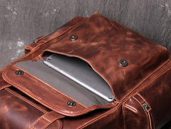 Cool Brown Mens Leather 15.6 inches Large School Backpack Travel Backpack for Men - imessengerbags