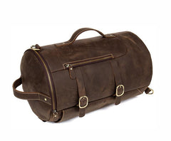 Cool Brown Mens Leather 14 inches Barrel Weekender Bag Bucket Travel Backpack for Men - imessengerbags