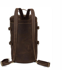 Cool Brown Mens Leather 14 inches Barrel Weekender Bag Bucket Travel Backpack for Men