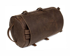 Cool Brown Mens Leather 14 inches Barrel Weekender Bag Bucket Travel Backpack for Men - imessengerbags