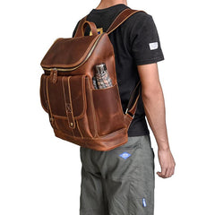 Cool Brown Mens Leather 15 inches Large School Computer Backpack Dark Brown Laptop Travel Backpack for Men - imessengerbags