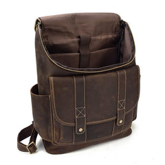 Cool Brown Mens Leather 15 inches Large School Computer Backpack Dark Brown Laptop Travel Backpack for Men - imessengerbags